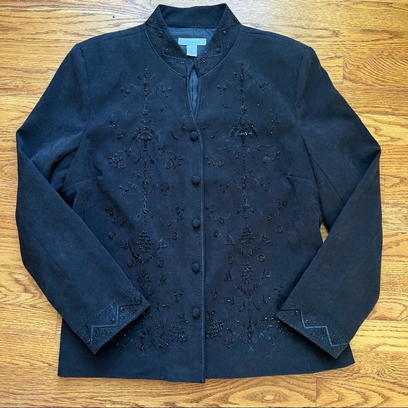 Dressbarn Beaded Blazer Jacket Elegant Sequins Bead Embroidery Black XL - Picture 2 of 6